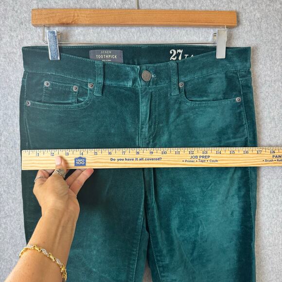 J Crew Toothpick Jeans Green Crushed Velvet Women’s 27 Tall Ankle Stretch Boho - Picture 7 of 12